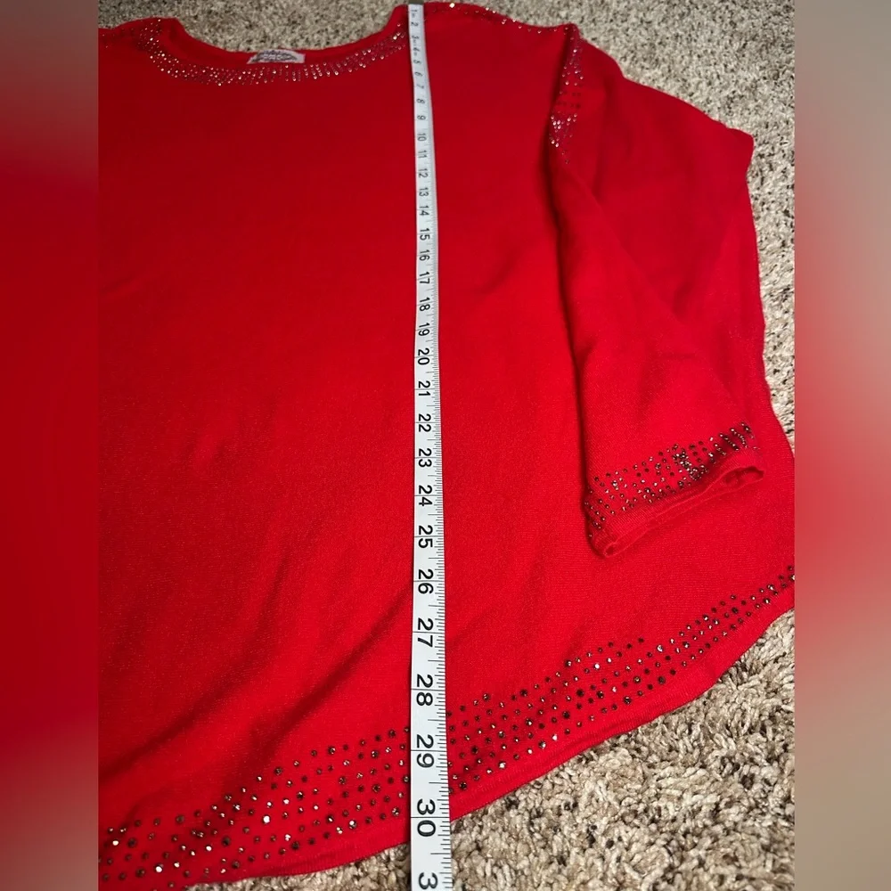 Oliver Holiday Red Sweater Black Sparkle Beads Size 2X Soft And‎ Cozy
